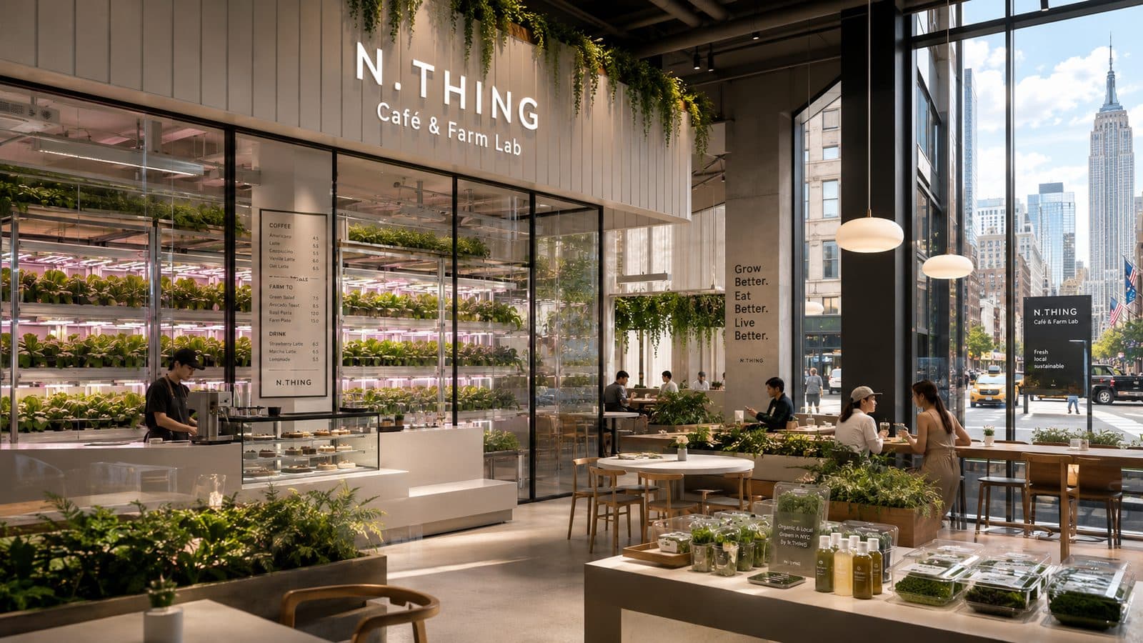도심 매장 안에 수직농장을 둔 N.THING Café & Farm Lab 콘셉트